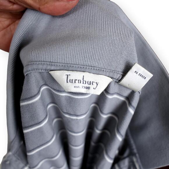 Turnbury Gray White Striped Polo Short Sleeve S - Picture 4 of 5